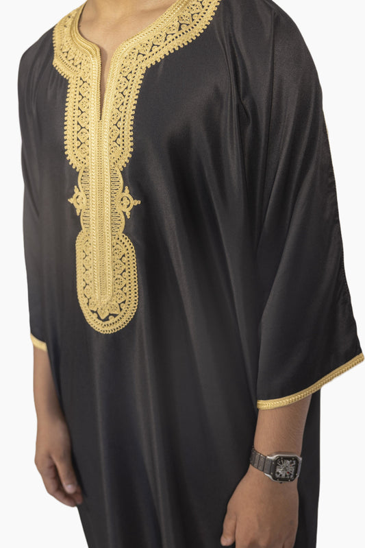Moroccan Gandoura Gabardine - Black Gold