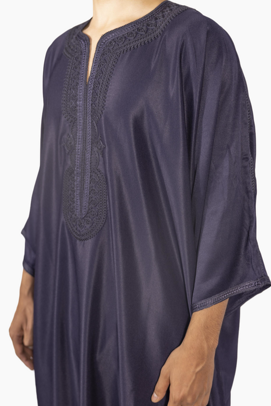 Moroccan Gandoura Gabardine - Navy Blue