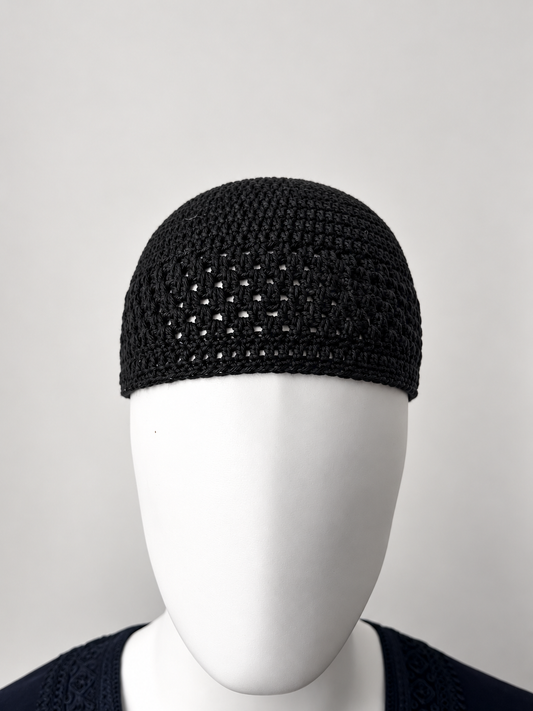 Handmade Cotton Kufi Hat - Black