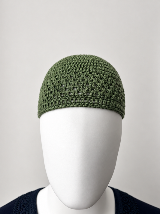 Handmade Cotton Kufi Hat - Forest Green