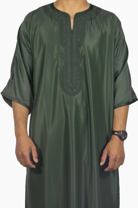 Moroccan Gandoura Gabardine - Forest Green
