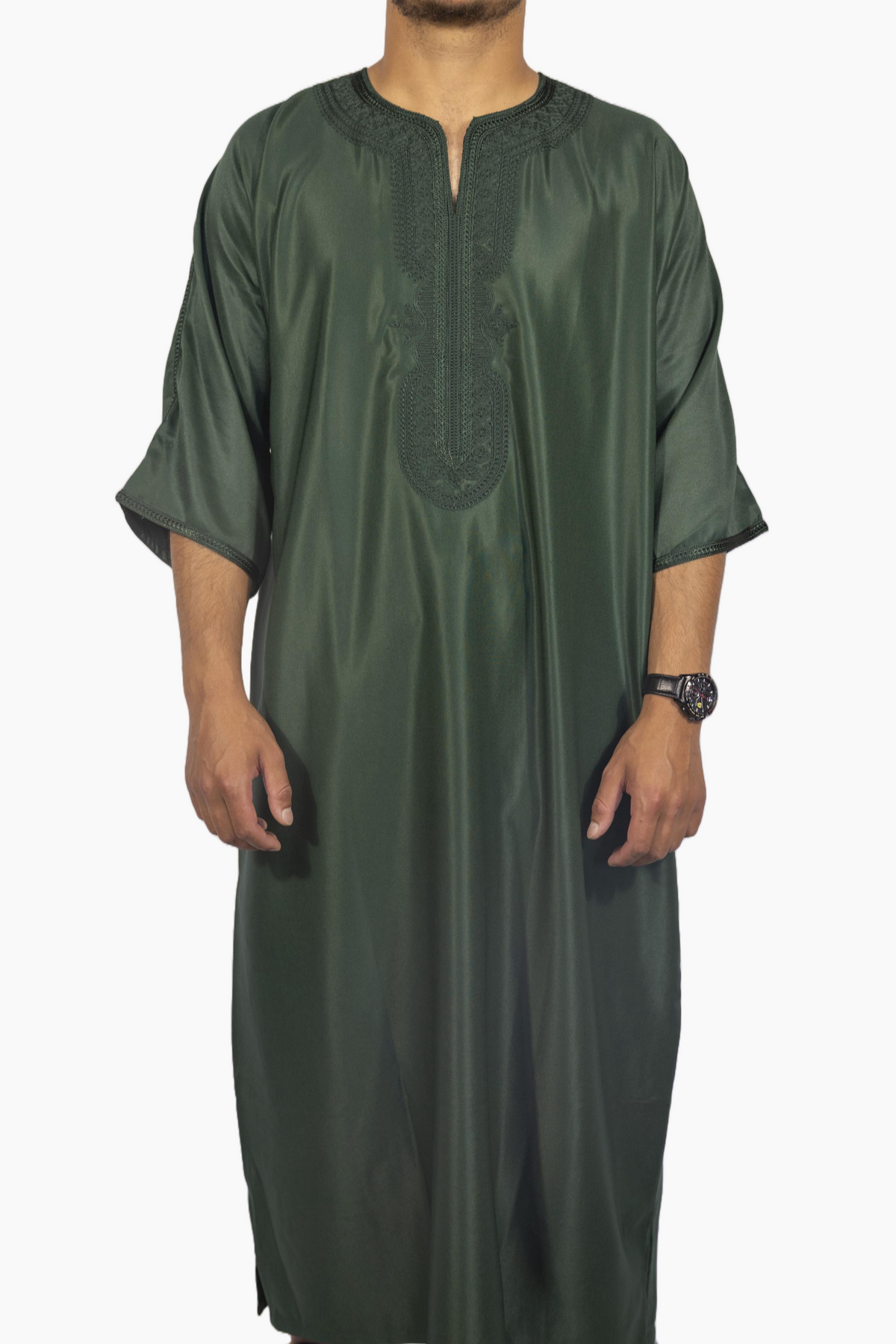 Moroccan Gandoura Gabardine - Forest Green