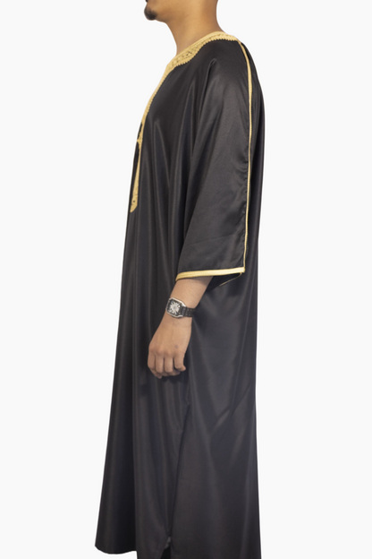 Moroccan Gandoura Gabardine - Black Gold