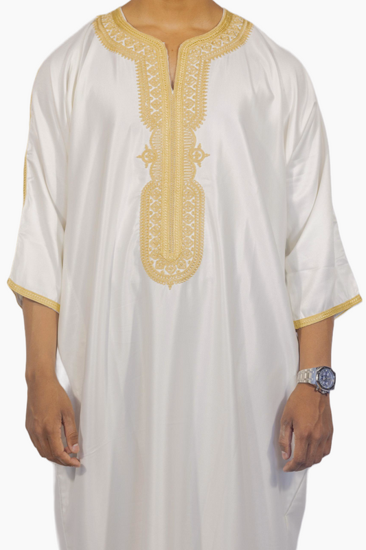 Moroccan Gandoura Gabardine - White Gold