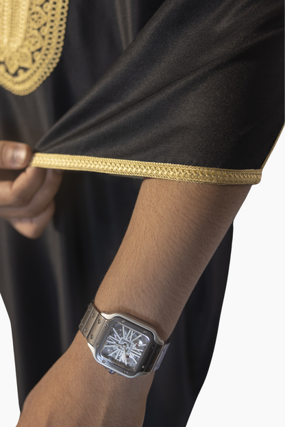 Moroccan Gandoura Gabardine - Black Gold