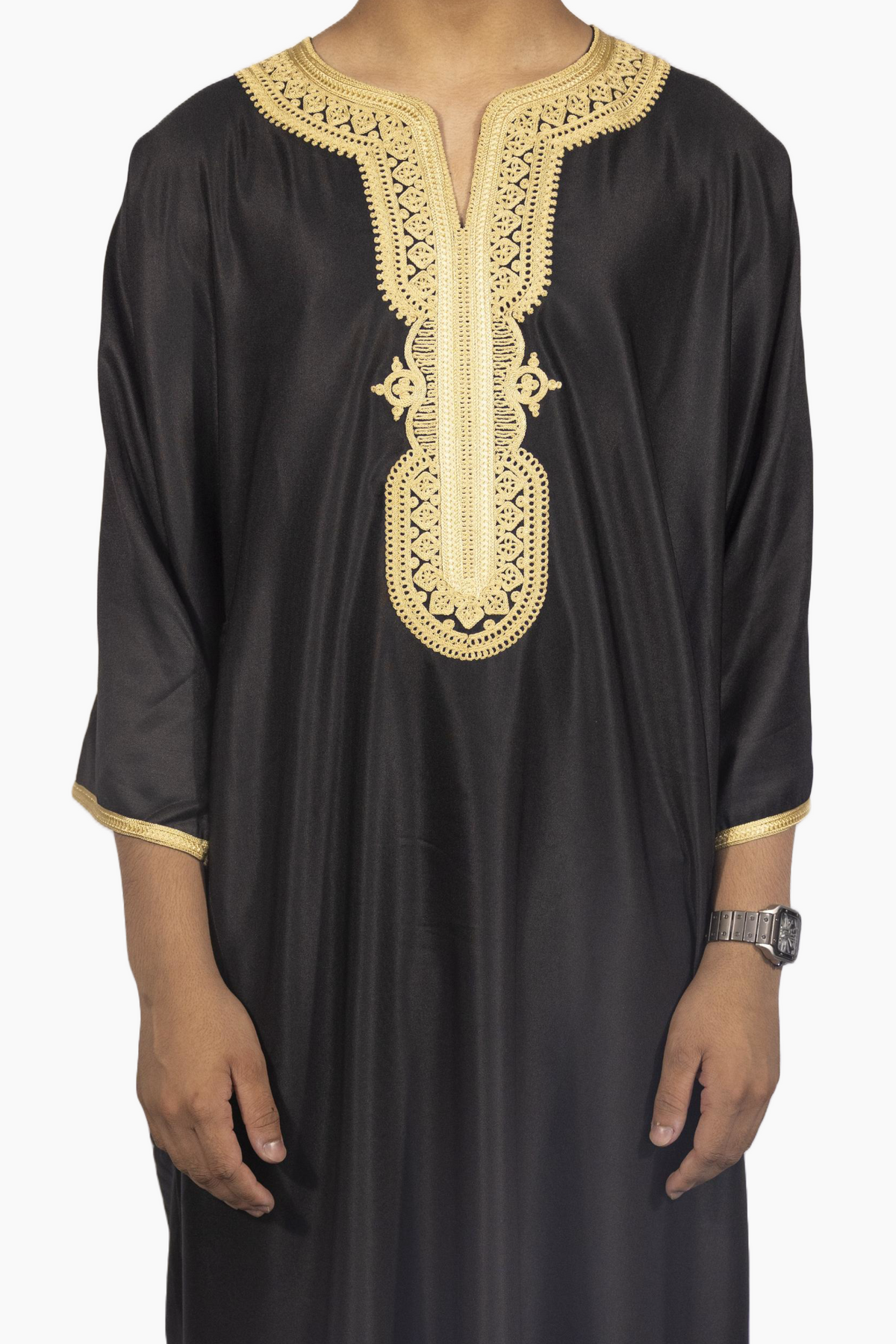 Moroccan Gandoura Gabardine - Black Gold