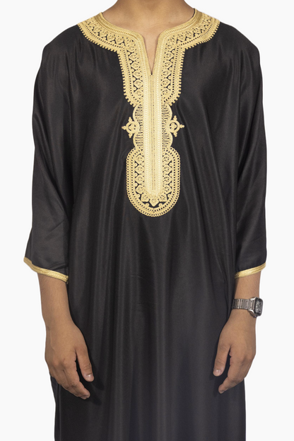 Moroccan Gandoura Gabardine - Black Gold
