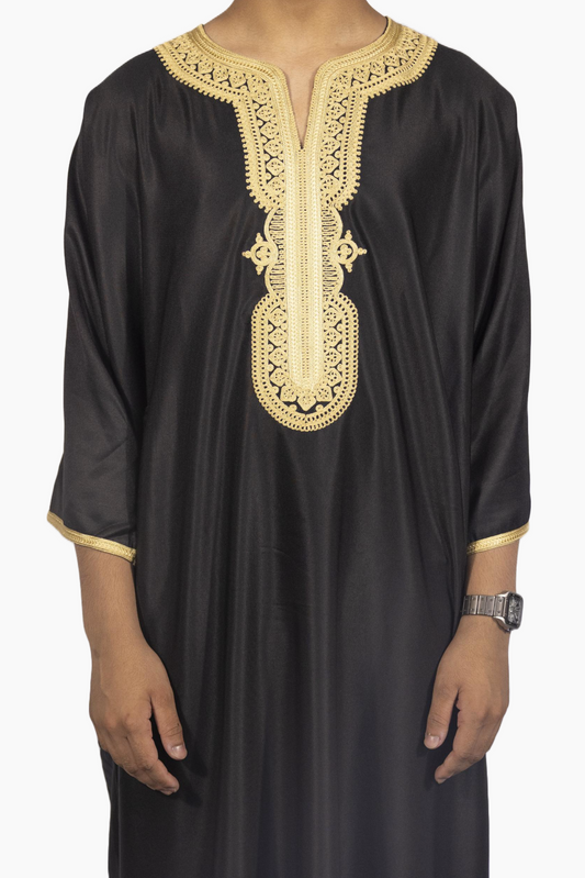 Moroccan Gandoura Gabardine - Black Gold