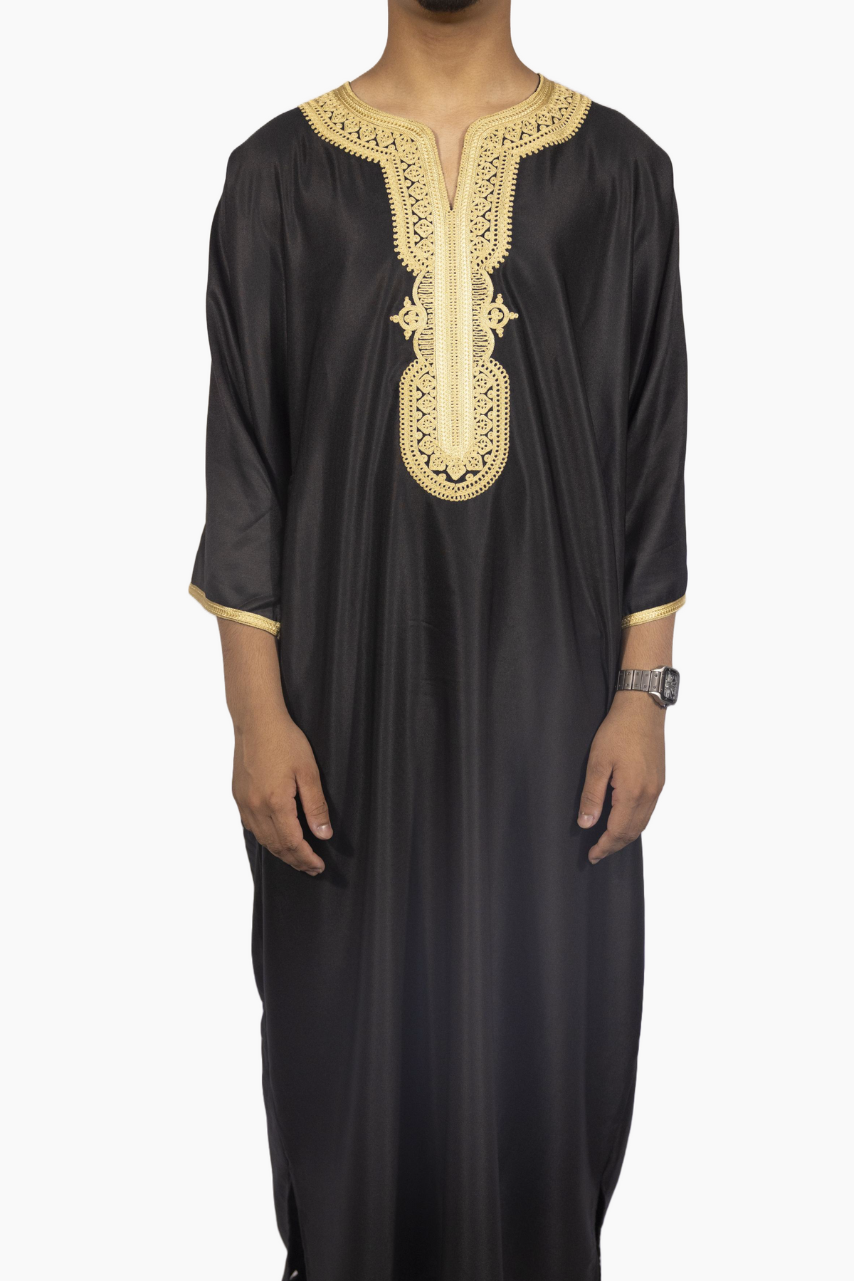 Moroccan Gandoura Gabardine - Black Gold