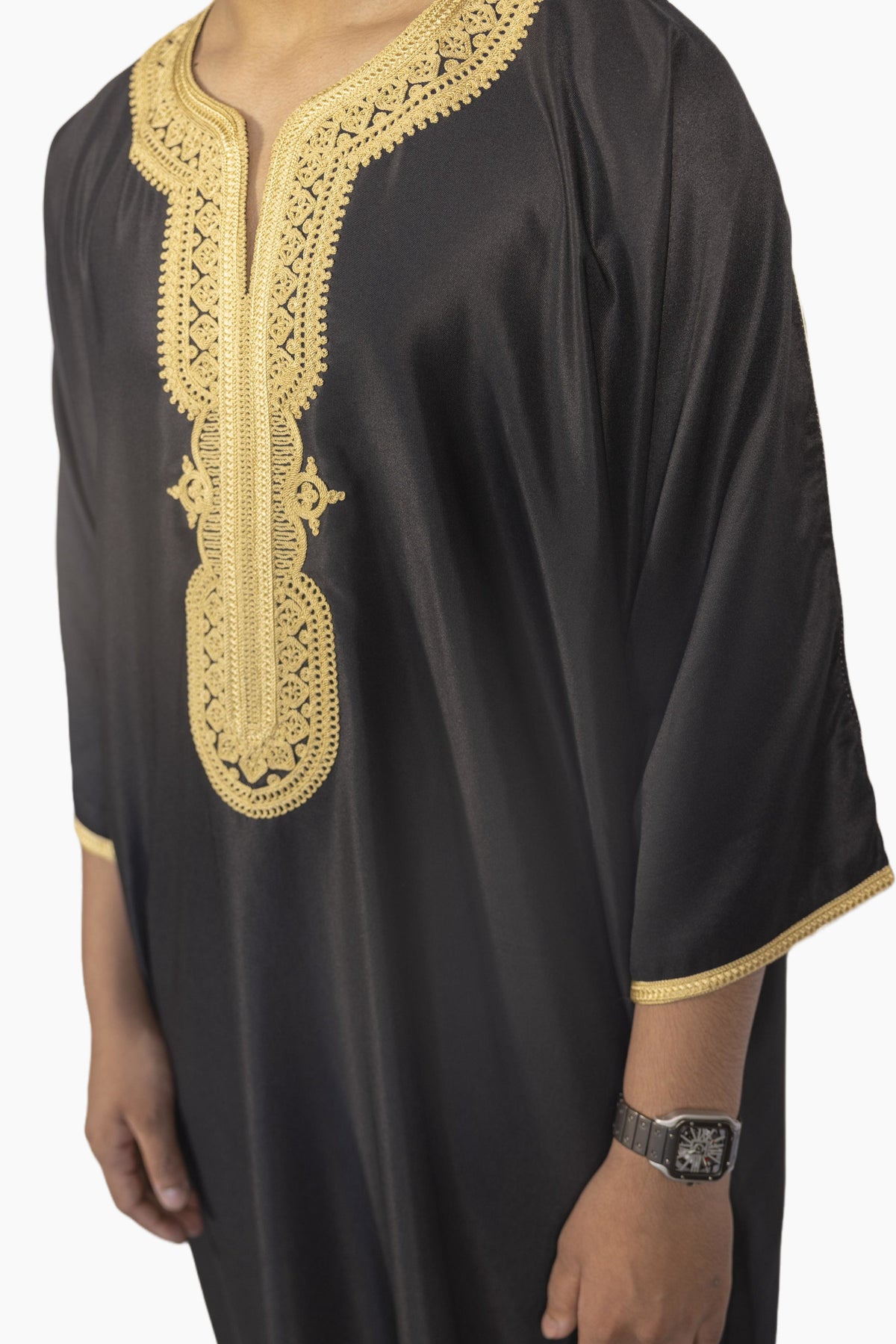 Moroccan Gandoura Gabardine - Black Gold
