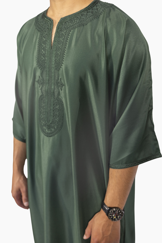 Moroccan Gandoura Gabardine - Forest Green