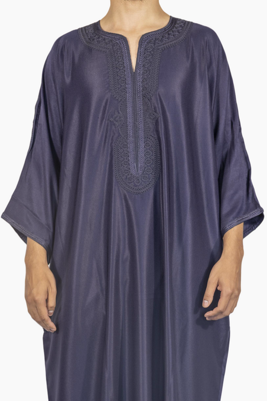 Moroccan Gandoura Gabardine - Navy Blue